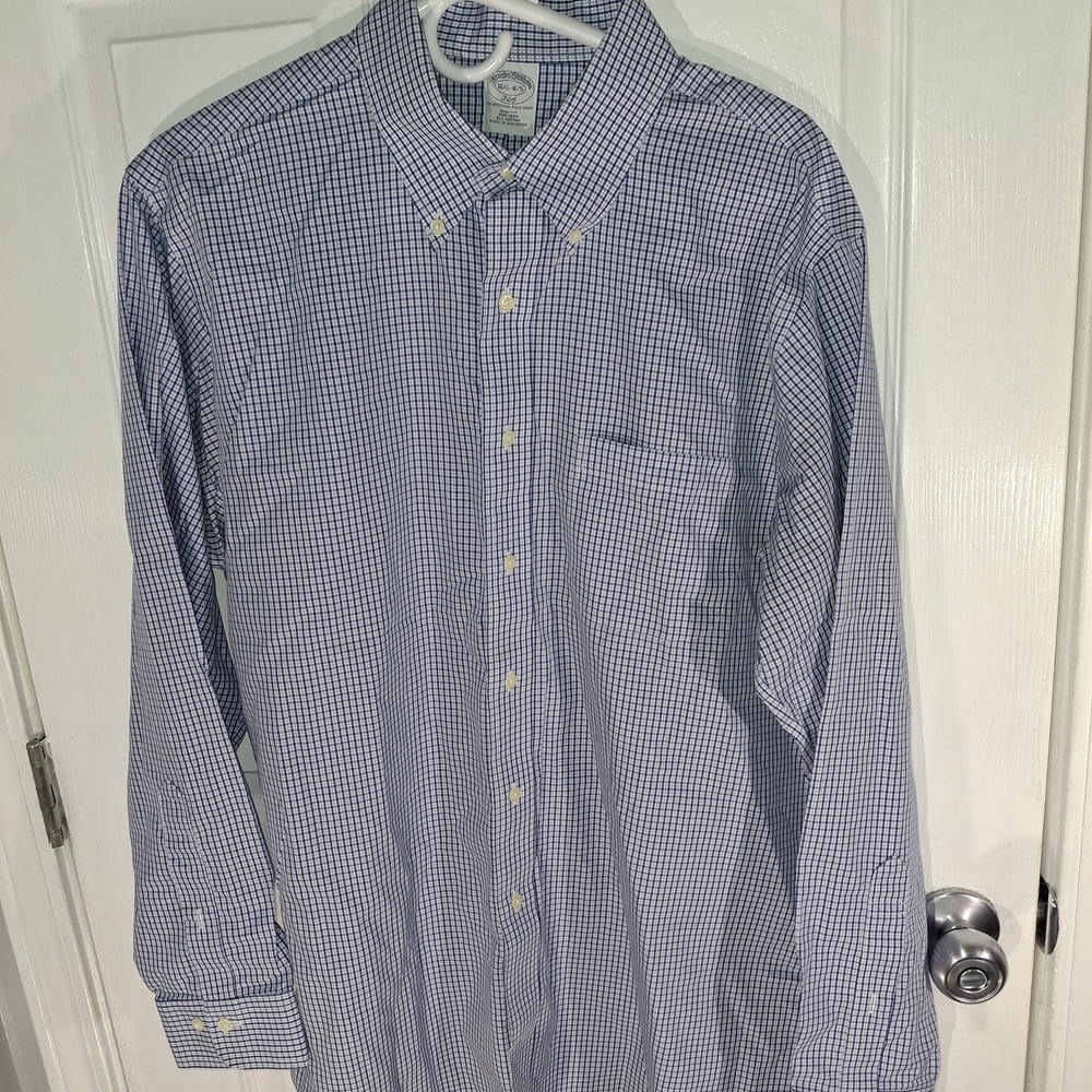 Brooks Brothers 346 Slim Fit Non-Iron Blue Check Dress Shirt 16 1/2 - 4/5